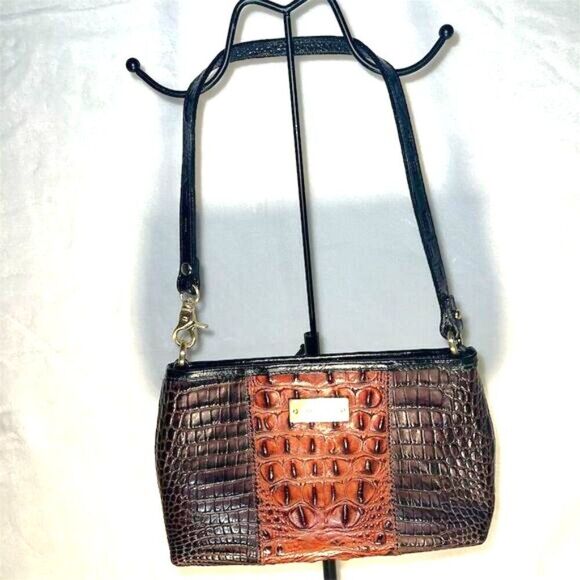 Brahmin Women's Pecan Croc-Embossed Leather Shoulder Bag - EUC - Picture 2 of 15